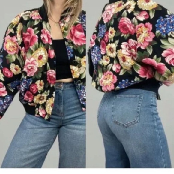 Vintage Liz Claiborne Floral Puffy Bomber Jacket Floral Women's Bomber Jacket - Picture 1 of 16